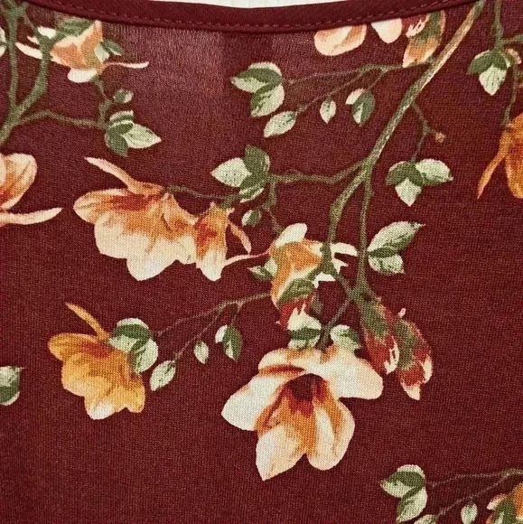 ❤️ Pretty Xhilaration Burgandy Floral Dress Small Bell Sleeve Long Sleeved - Picture 5 of 8